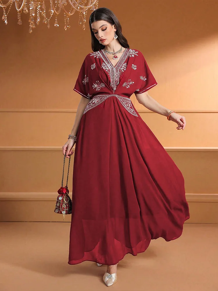 Turkey Women Fashion - Modevrouwen V-hals lange jurk diamanten Abaya