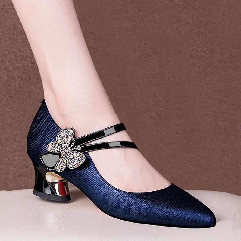 Women'S Fashion Vogue - FHC Ondiepe lederen halfhoge hakken, kantoordame