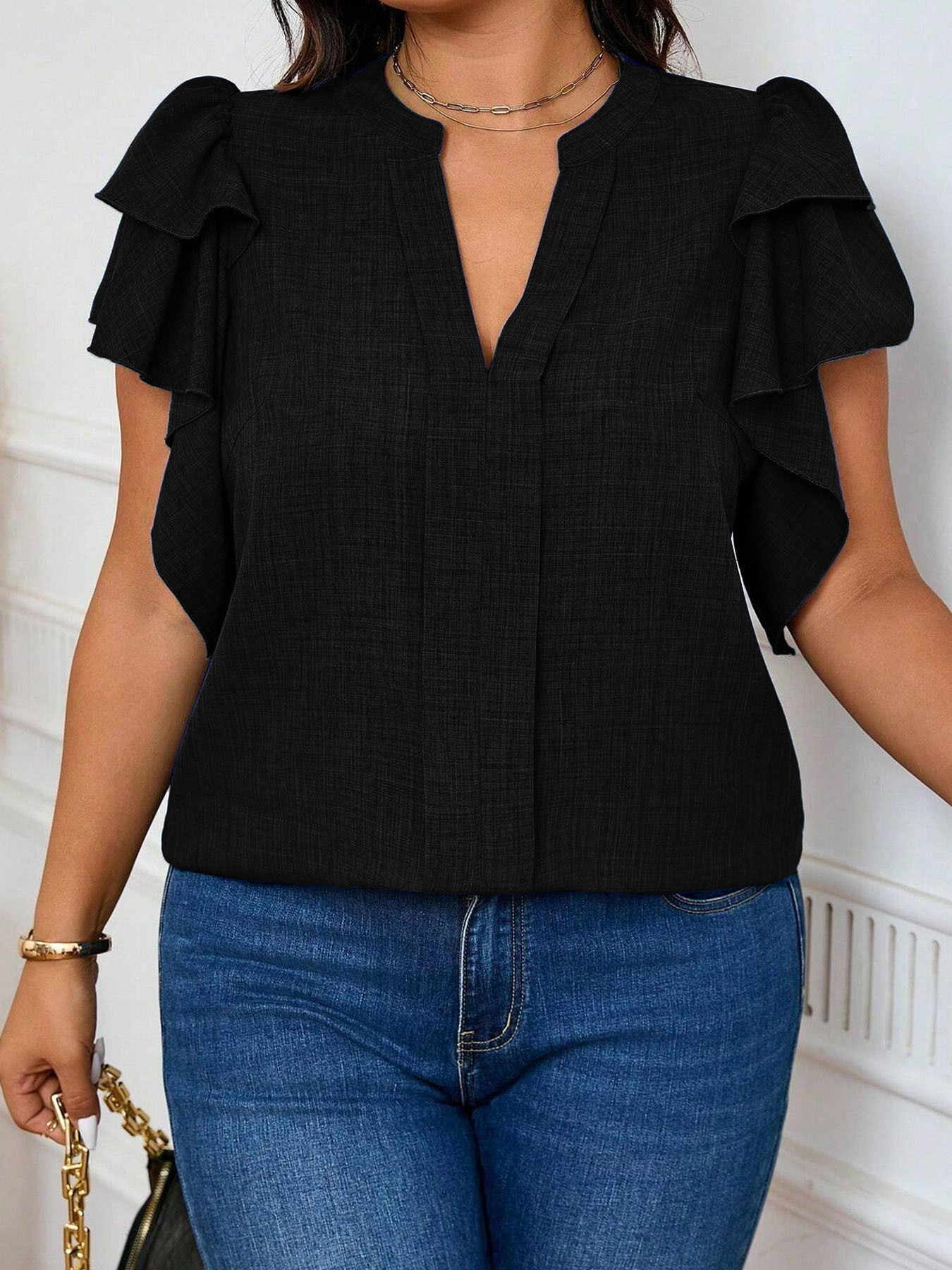 Women'S Fashion Essentials - Elegante damesblouse met V-hals en gelaagde