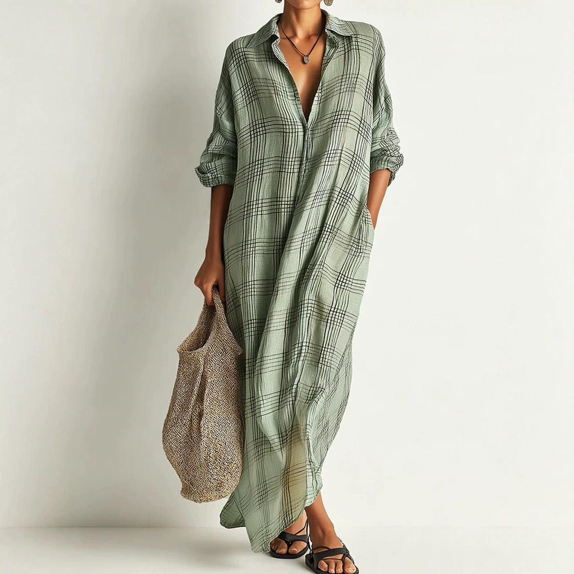 Maxi Dress Boho - Gedrukte linnen katoenen midi jurk zomerjurken