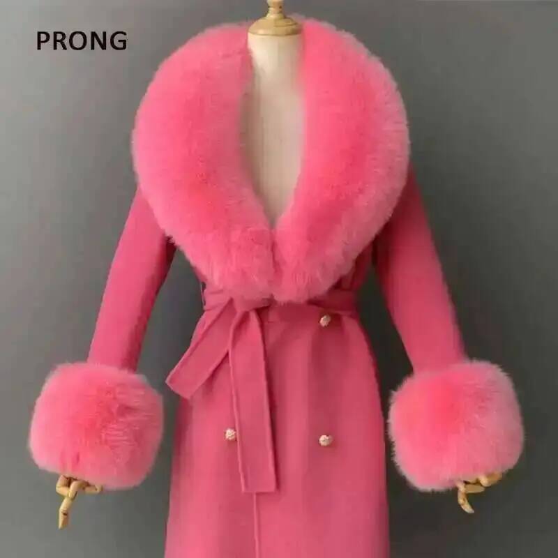 Women'S Fashion Essentials - Echte Bontkraag En Manchetten Set Winterjas
