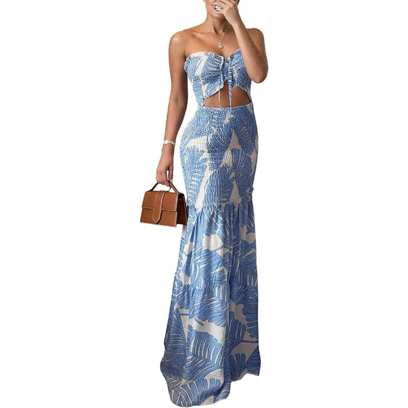 Maxi Dress Boho - CHICME Bloemige Vakantiejurk Halter Tie Gerimpelde