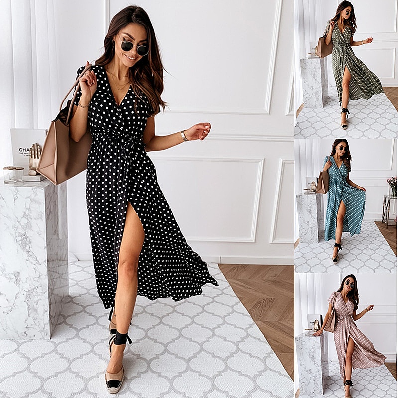 Zomer Boho Polka Dot Print V-h - Maxi Dress Boho recensie en prijs